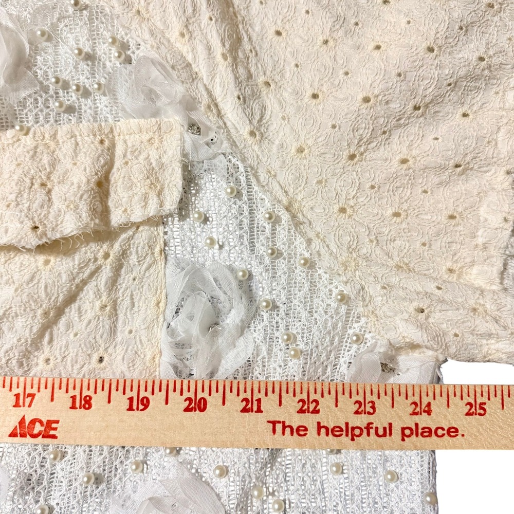 Eyelet Lace Rose Flower Pearl Button Down Ballon Sleeve Feminine Cottagecore Top - Picture 5 of 5